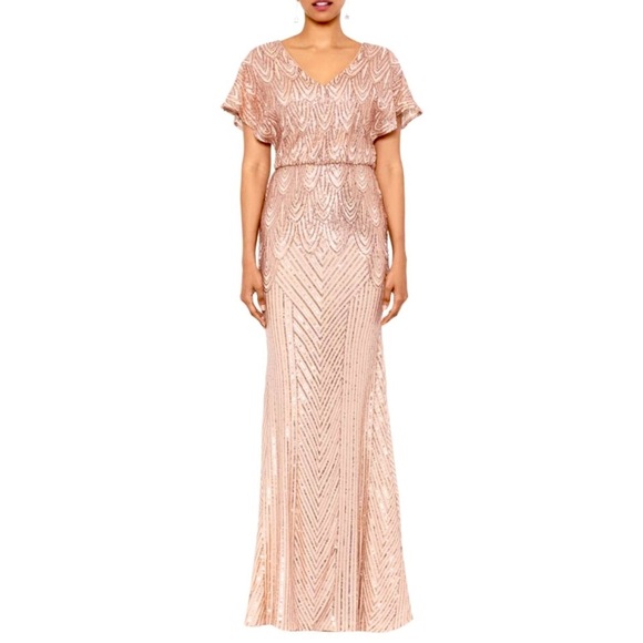 BETSY & ADAM Sequinned V Neck best flapper Gown NEW - Picture 6 of 6